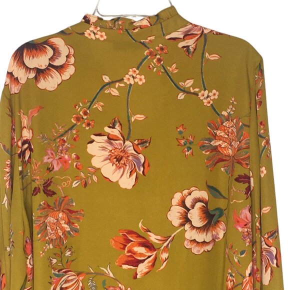 Gibson + Latimer Blouse Womens XL Green Floral Ruffle Cuff Mock Neck Boho Top - Picture 11 of 15